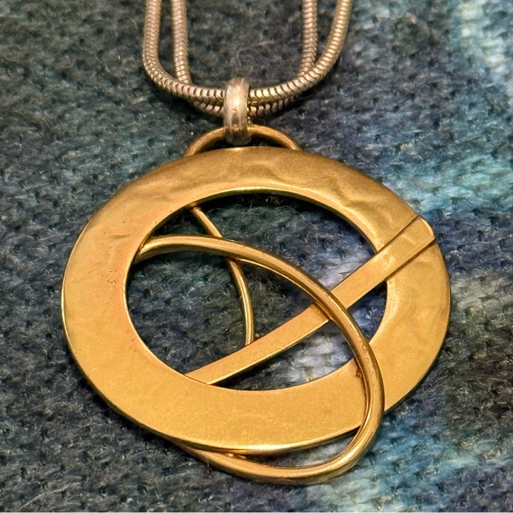 Rare Vintage Marjorie Baer SF  Gold Tone Hammered Pendant SS Snake Chains